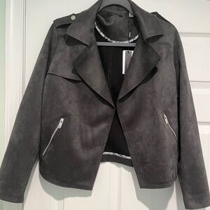 NWT T Tahari Faux Suede Crop Moto Jacket